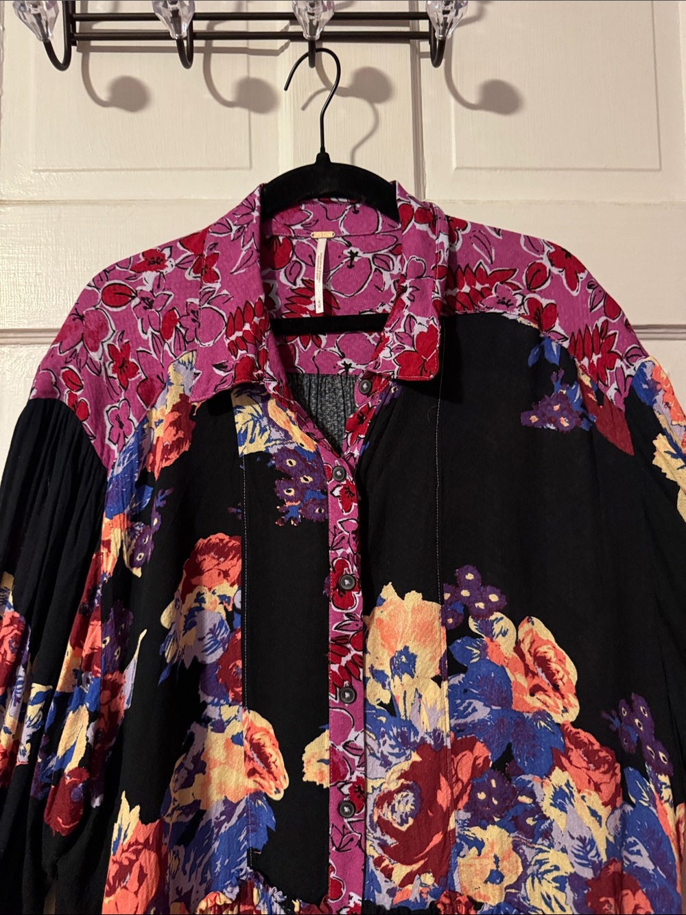 Free People Brunch a Bunch Mixed Floral Button-Front Tunic with Pink Accent - Picture 3 of 11